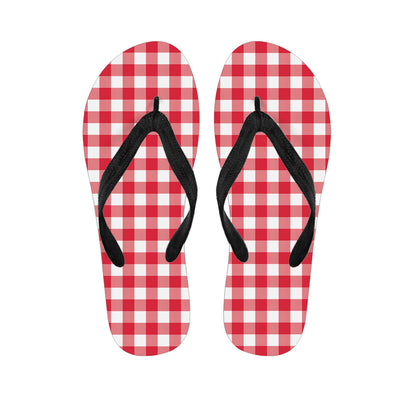Raspberry Red And White Gingham Print Flip Flops