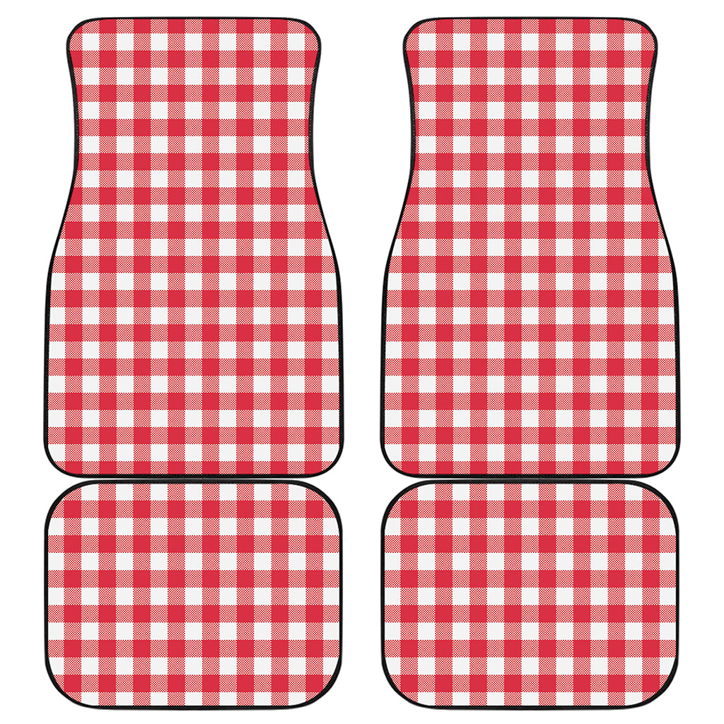 Raspberry Red And White Gingham Print Front and Back Car Floor Mats
