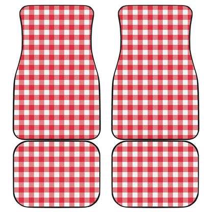 Raspberry Red And White Gingham Print Front and Back Car Floor Mats