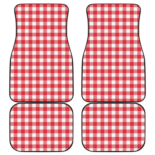 Raspberry Red And White Gingham Print Front and Back Car Floor Mats