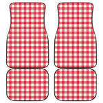 Raspberry Red And White Gingham Print Front and Back Car Floor Mats