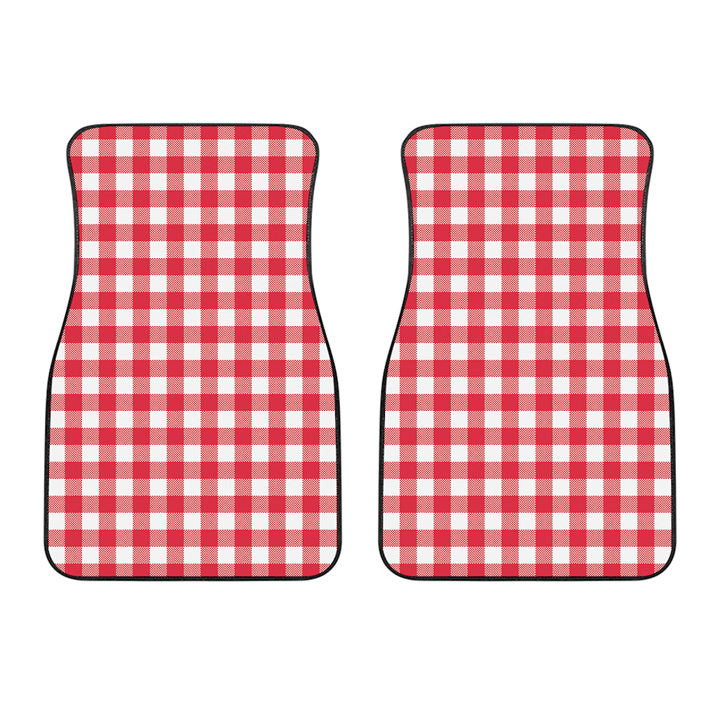 Raspberry Red And White Gingham Print Front Car Floor Mats