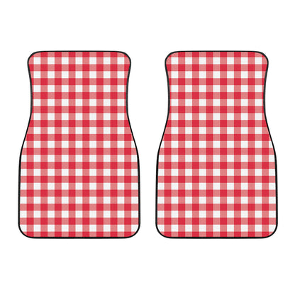 Raspberry Red And White Gingham Print Front Car Floor Mats