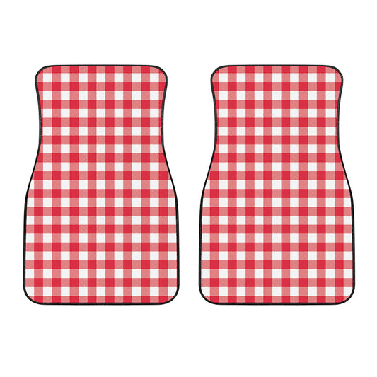 Raspberry Red And White Gingham Print Front Car Floor Mats