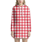 Raspberry Red And White Gingham Print Hoodie Dress