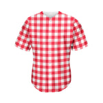 Raspberry Red And White Gingham Print Men's Baseball Jersey