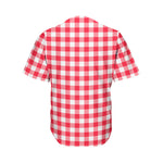 Raspberry Red And White Gingham Print Men's Baseball Jersey