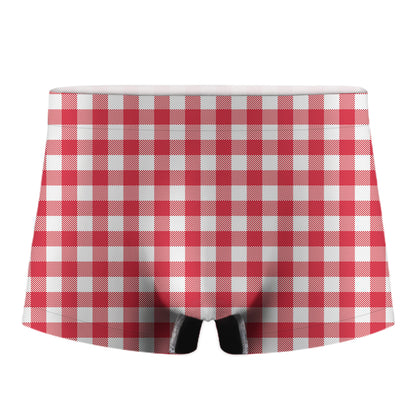 Raspberry Red And White Gingham Print Men's Boxer Briefs