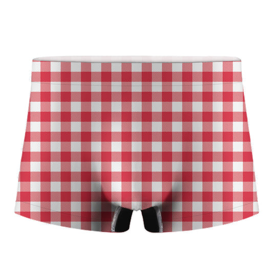 Raspberry Red And White Gingham Print Men's Boxer Briefs