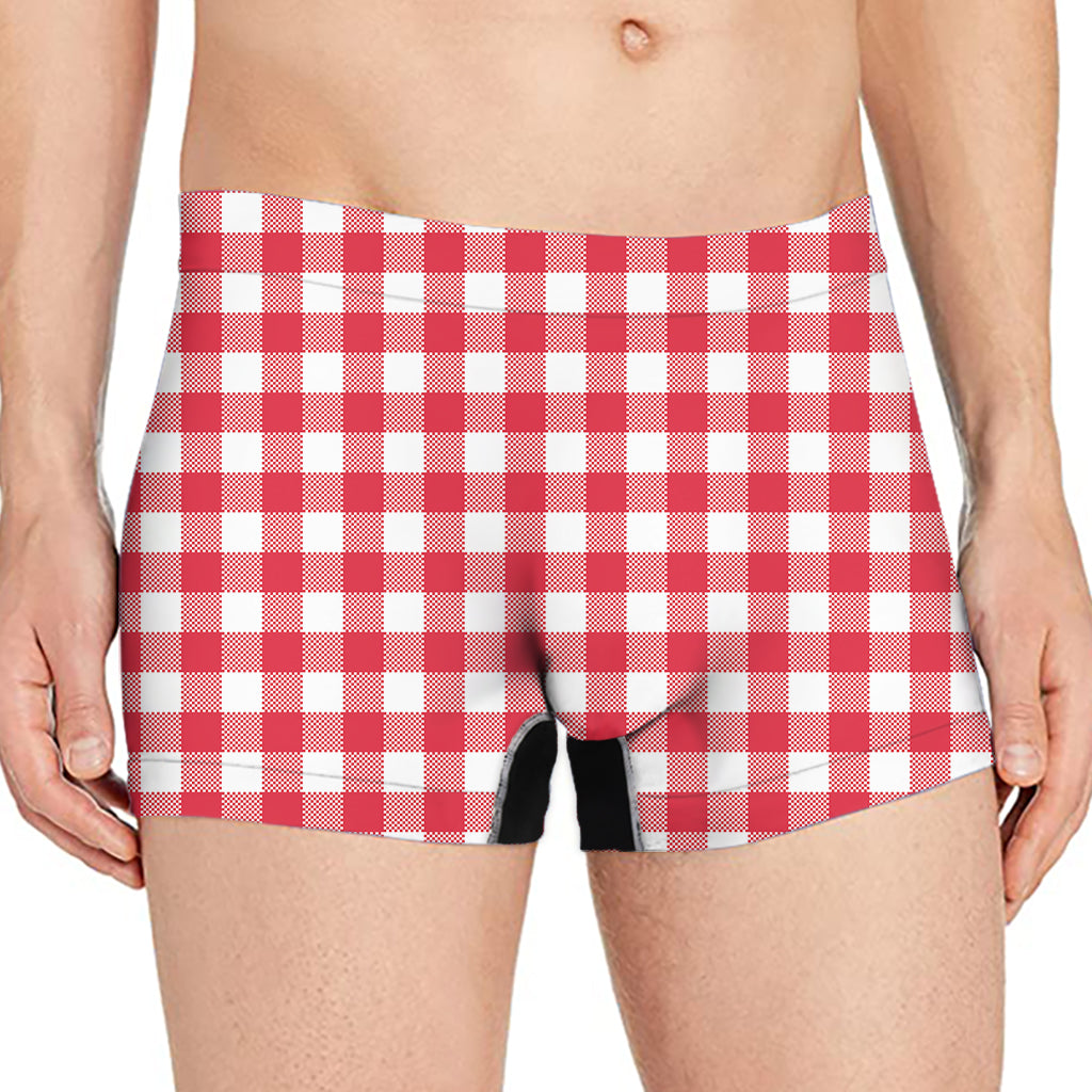 Raspberry Red And White Gingham Print Men's Boxer Briefs