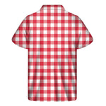Raspberry Red And White Gingham Print Men's Short Sleeve Shirt