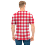 Raspberry Red And White Gingham Print Men's T-Shirt