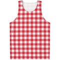 Raspberry Red And White Gingham Print Men's Tank Top