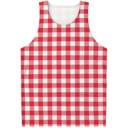 Raspberry Red And White Gingham Print Men's Tank Top