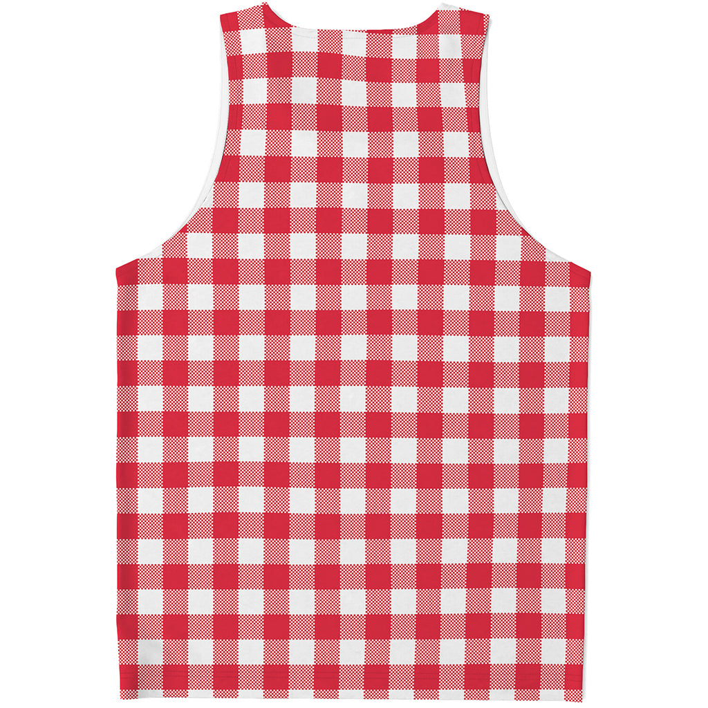 Raspberry Red And White Gingham Print Men's Tank Top