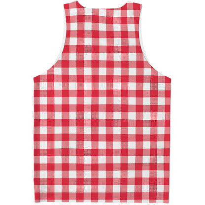 Raspberry Red And White Gingham Print Men's Tank Top