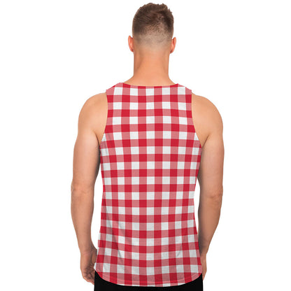 Raspberry Red And White Gingham Print Men's Tank Top