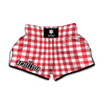 Raspberry Red And White Gingham Print Muay Thai Boxing Shorts