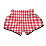Raspberry Red And White Gingham Print Muay Thai Boxing Shorts