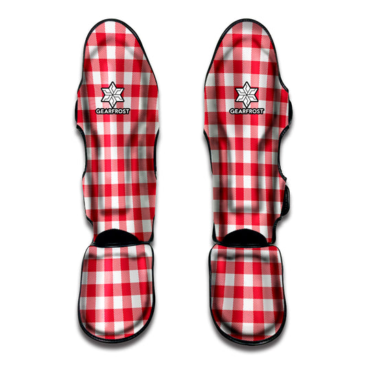 Raspberry Red And White Gingham Print Muay Thai Shin Guard