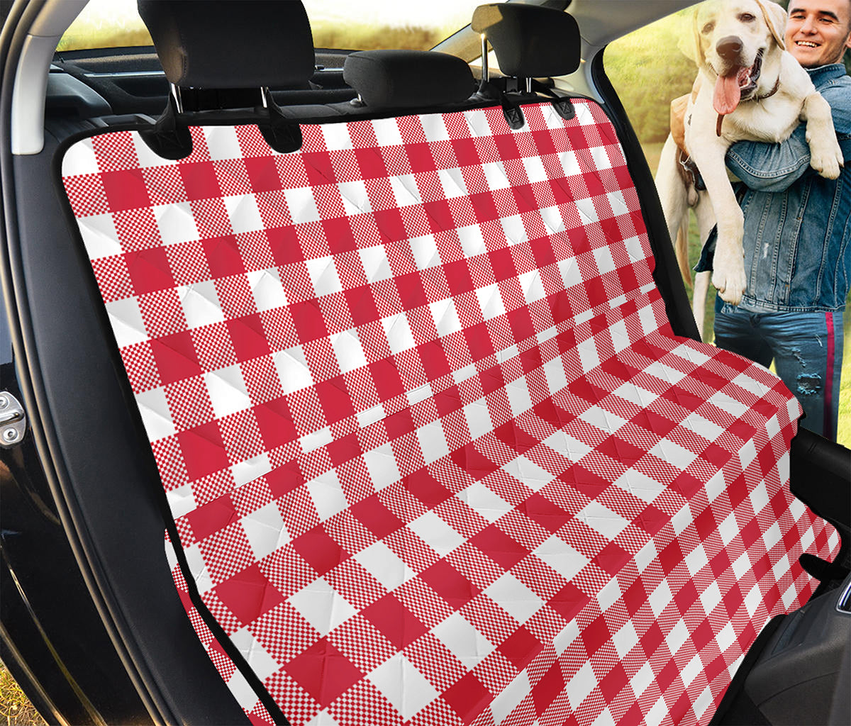 Raspberry Red And White Gingham Print Pet Car Back Seat Cover