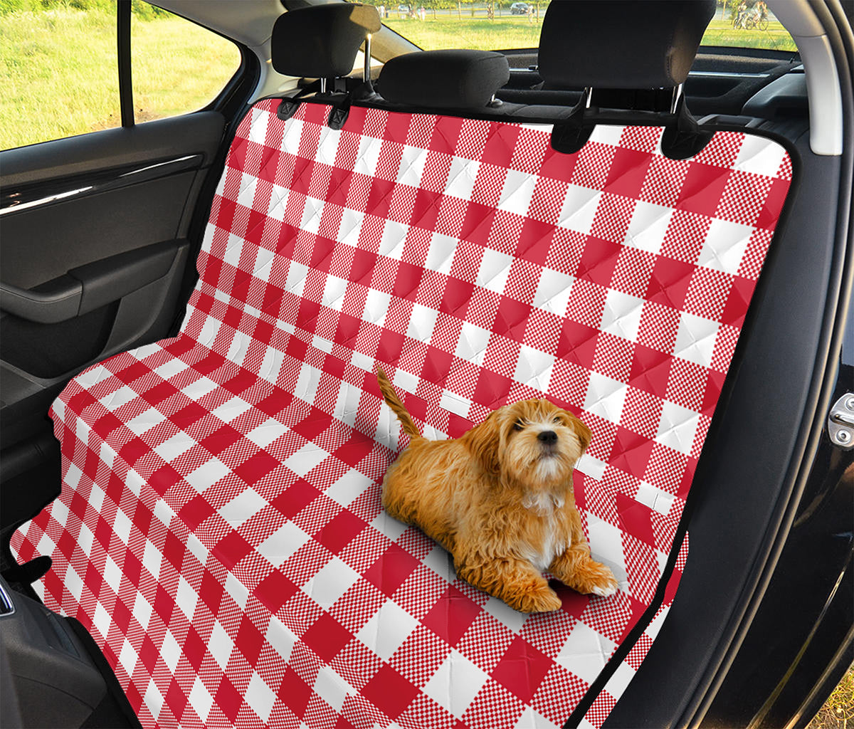 Raspberry Red And White Gingham Print Pet Car Back Seat Cover