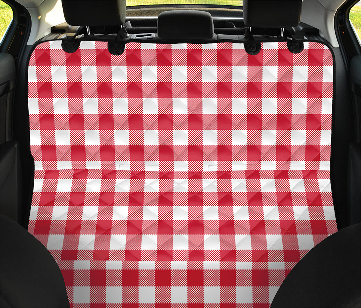 Raspberry Red And White Gingham Print Pet Car Back Seat Cover