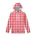 Raspberry Red And White Gingham Print Pullover Hoodie