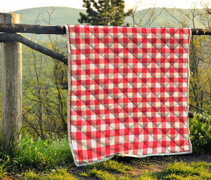 Raspberry Red And White Gingham Print Quilt