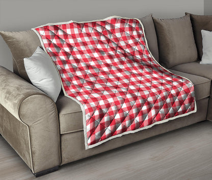 Raspberry Red And White Gingham Print Quilt