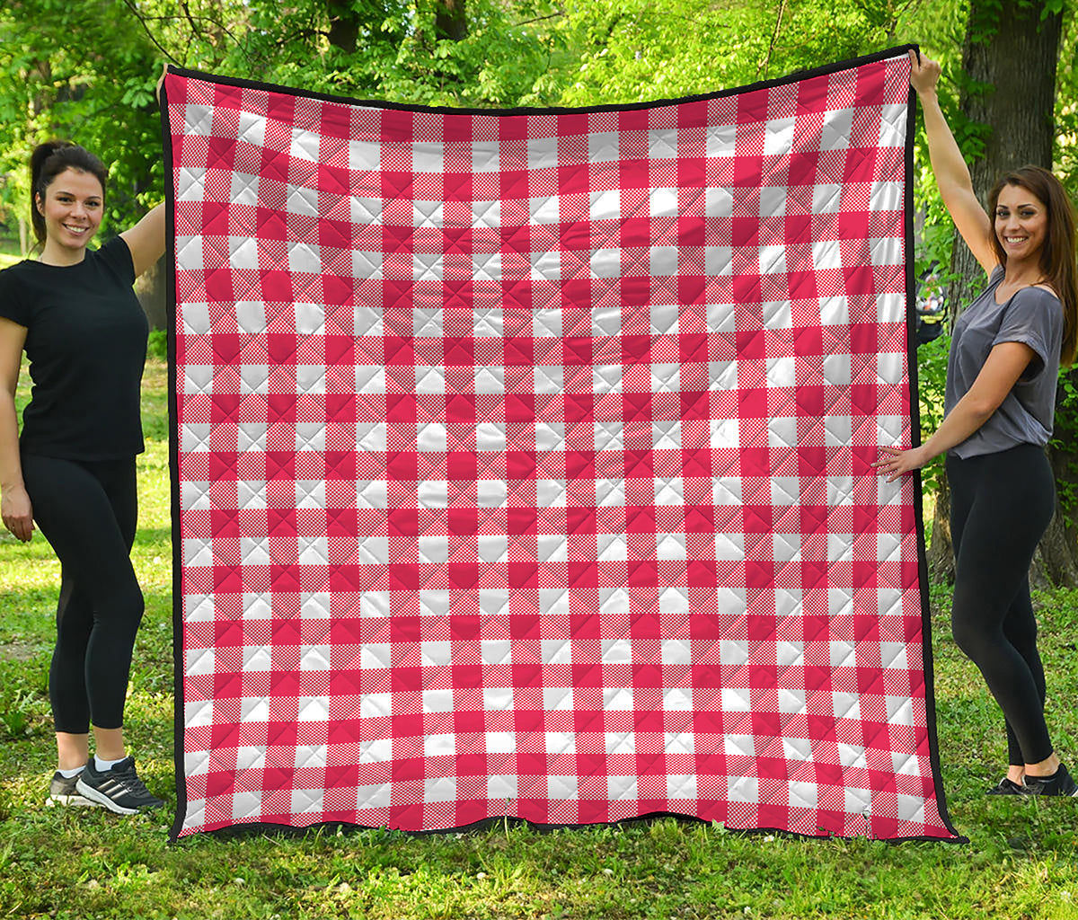 Raspberry Red And White Gingham Print Quilt