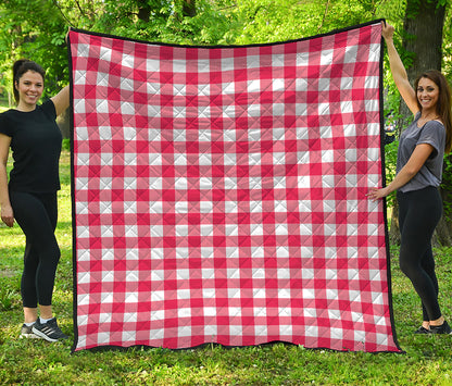 Raspberry Red And White Gingham Print Quilt