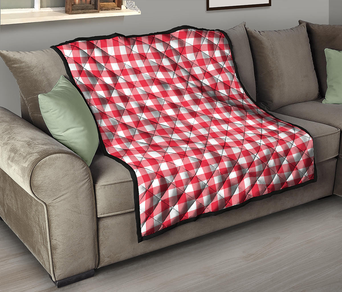 Raspberry Red And White Gingham Print Quilt