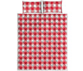 Raspberry Red And White Gingham Print Quilt Bed Set