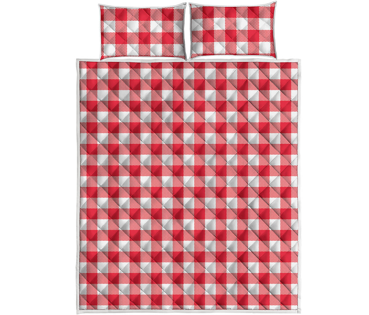 Raspberry Red And White Gingham Print Quilt Bed Set