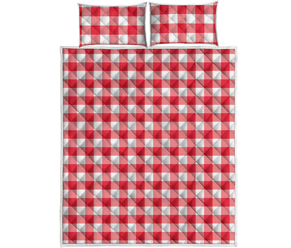 Raspberry Red And White Gingham Print Quilt Bed Set