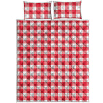 Raspberry Red And White Gingham Print Quilt Bed Set