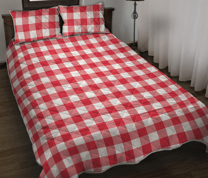Raspberry Red And White Gingham Print Quilt Bed Set