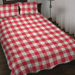 Raspberry Red And White Gingham Print Quilt Bed Set