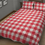 Raspberry Red And White Gingham Print Quilt Bed Set