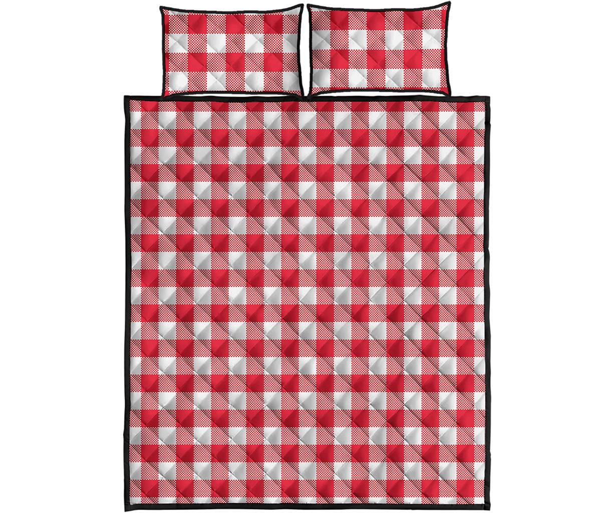 Raspberry Red And White Gingham Print Quilt Bed Set