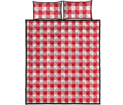 Raspberry Red And White Gingham Print Quilt Bed Set