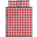 Raspberry Red And White Gingham Print Quilt Bed Set