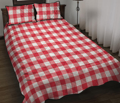 Raspberry Red And White Gingham Print Quilt Bed Set