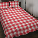 Raspberry Red And White Gingham Print Quilt Bed Set