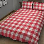 Raspberry Red And White Gingham Print Quilt Bed Set