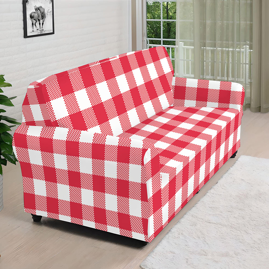 Raspberry Red And White Gingham Print Sofa Cover