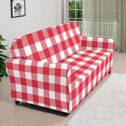Raspberry Red And White Gingham Print Sofa Cover