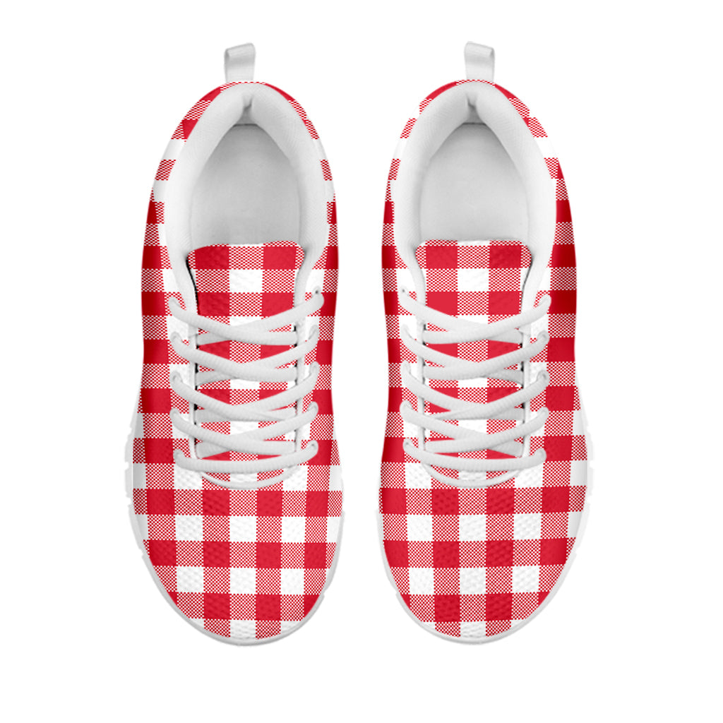 Raspberry Red And White Gingham Print White Sneakers