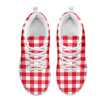 Raspberry Red And White Gingham Print White Sneakers